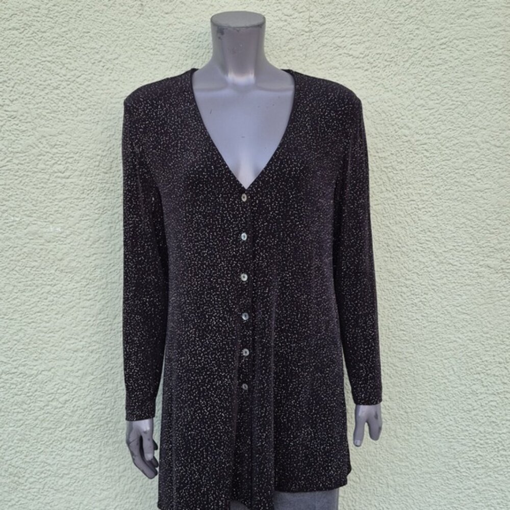 Rabbit Rabbit Rabbit Designs Ladies Black Knit Sequins Accented Button Down Top - Picture 4 of 17